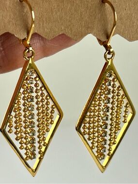 Vintage Joan Rivers Gold Tone Rhinestone Dangle Earrings-Statement Glam